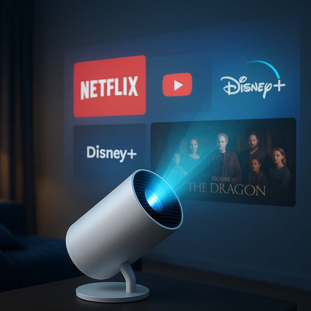 ⭐ El Proyector Portátil MÁS MODERNO – Con Android, Netflix y YouTube en Techo o Pared
