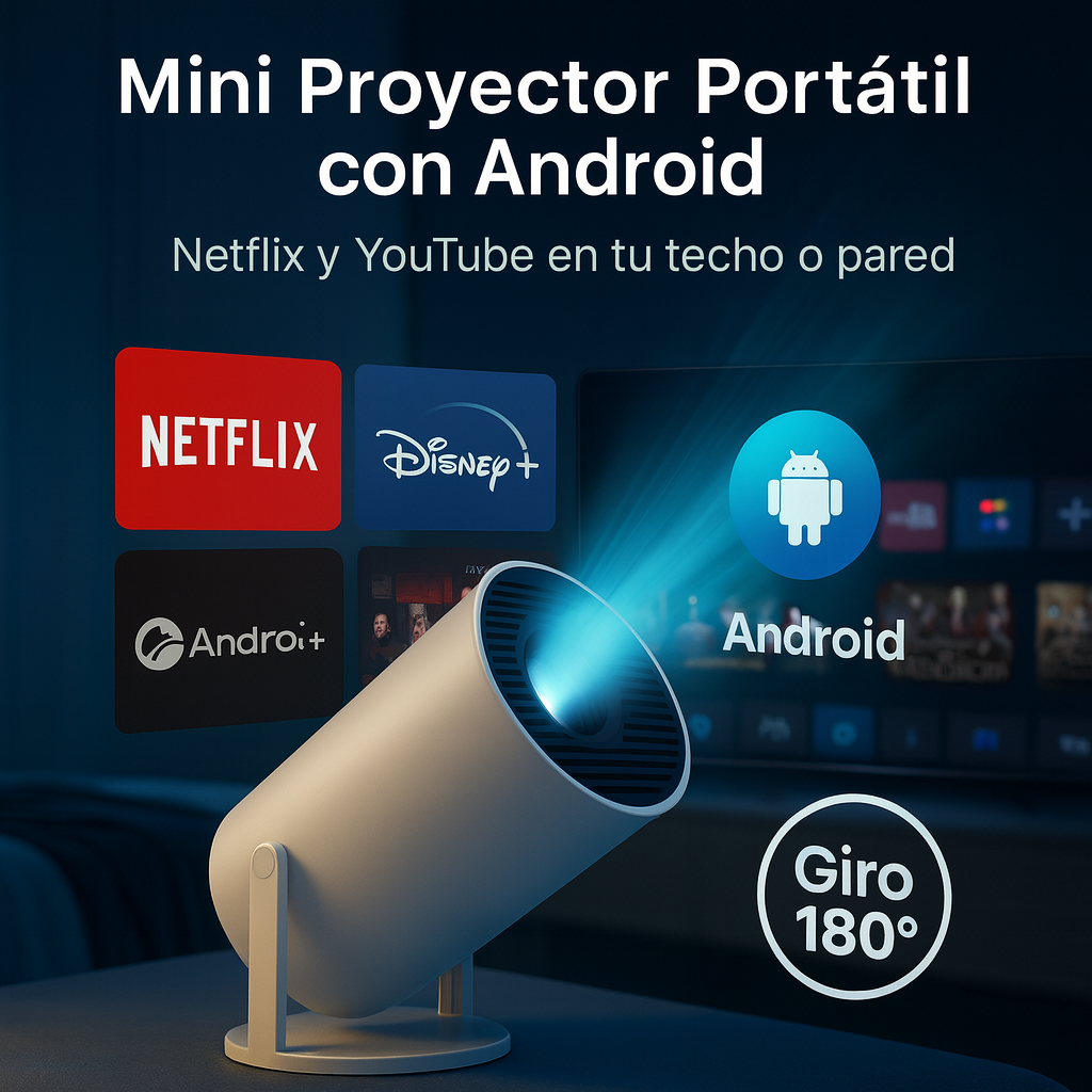 ⭐ El Proyector Portátil MÁS MODERNO – Con Android, Netflix y YouTube en Techo o Pared