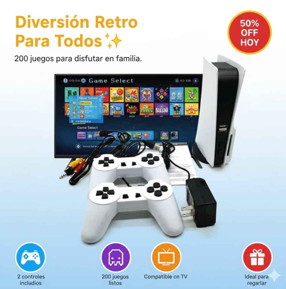 RetroBox 200™ – Mini Consola Clásica + 2 controles 🎮