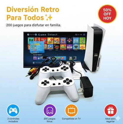 RetroBox 200™ – Mini Consola Clásica + 2 controles 🎮